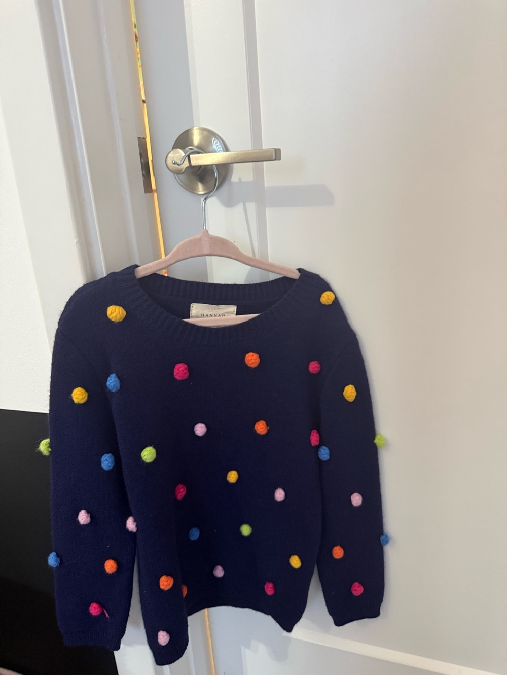 Hannah Banana Navy Sweater with Colorful Pom Poms